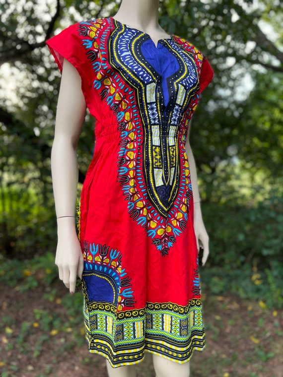 Authentic Dashiki print 80s dress, 100% cotton & M