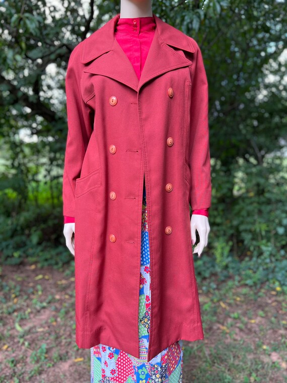 1970s burnt orange trench coat, sz med - image 6