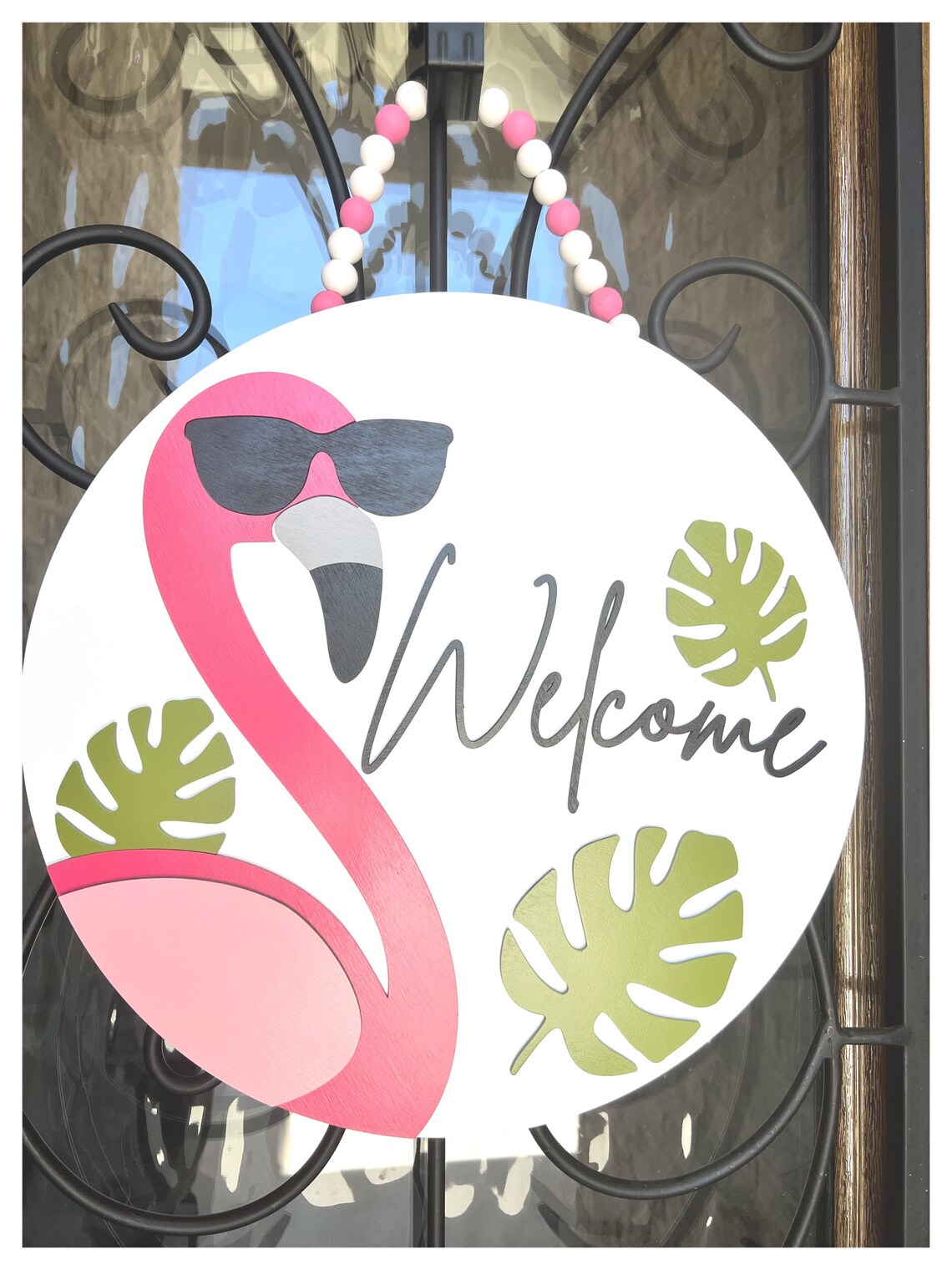 Flamingo Door Hanger Wood Sign Entryway Door Décor Etsy