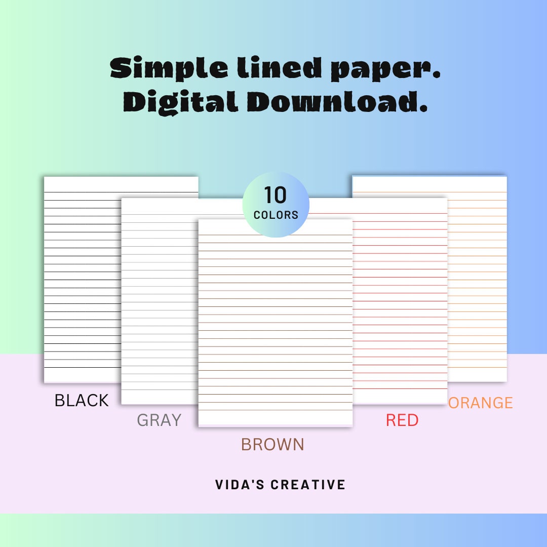 Simple Lined Paper, Narrow Lines, Digital Lined Paper, Colorful Lined