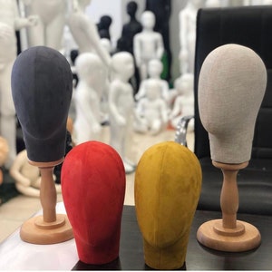 Fabric Mannequin Head with Wooden Stand: Hat & Jewelry Display