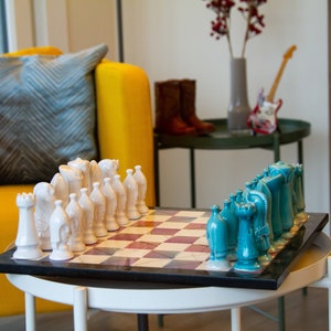 Handmade Ceramic Chess Set: Personalized Medieval Duncan Figures