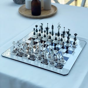 Juego de ajedrez transparente, piezas de cristal de Murano hechas a mano y tablero de cristal, juego de ajedrez gris y transparente