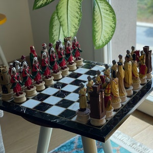 Hand-Painted Chess Set, Handmade British Ottoman Figures with Wooden Board, Personalized Chess Set, Custom Chess Set, Housewarming Gift