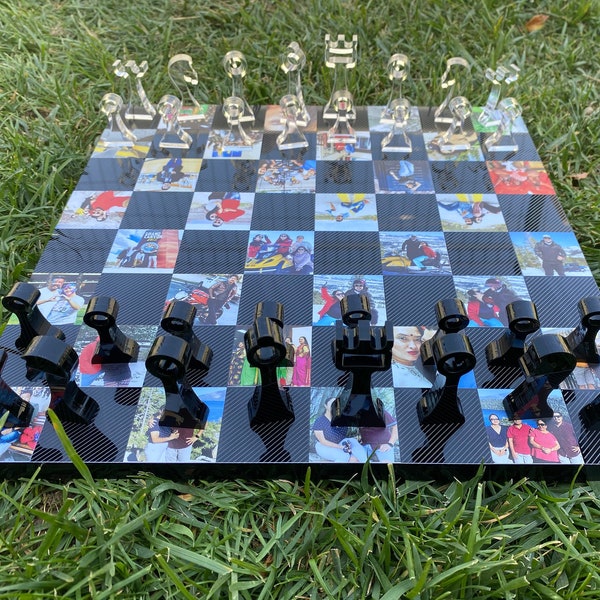 Personalized Chess Set with Your Photos, Elegant Chess Set, Handmade Chess Set, Classic Chess Set, Acrylic Chess Board and Figures