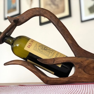 Decorative Wine Rack, Teak Hand Designed Wine Holder, Handmade Wooden Wine Stand, Teak Wine Holder, Rack