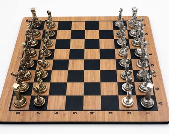 Bamboo Chess Set with Roman Figures, Vintage Chess Set, Handcrafted Wood Board and Figures