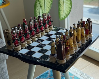 Hand-Painted Chess Set: Handmade Ottoman Figures, Wooden Board
