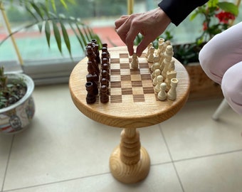 Chess Set,  Handmade Chess Stand, Chess Table,  Handmade Massive Wood Chess Set, Turnery Work Chess Set, Handcrafted Chess Pieces