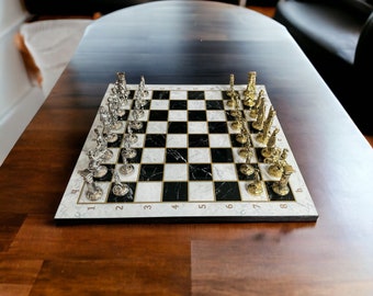 Handmade Roman Chess Set: Zamac Figures, Wood Board