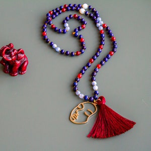 Lapis Lazuli Mala Bead Necklace: Chakra Healing, Meditation Jewelry
