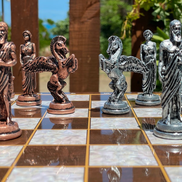 XL Chess Set, Pegasus Strike, Handcrafted Chess Pieces, Mythologic Handmade Chess Set, Personalized Chess Board