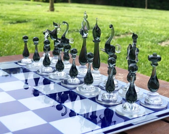 Luxury Unique Chess Set, Handmade Murano Glass Chess Board and