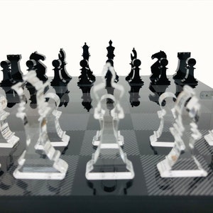 Handmade Elegant Chess Set, Black and White Chess Set, Handmade Personalized Chess Set, Classic Chess Set, Acrylic Chess Board and Figures