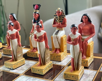Handmade Egyptian vs Roman Chess Set: Wooden Board, Hand-Painted Figures