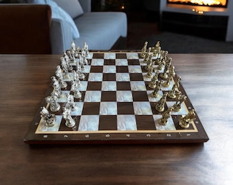 Handmade Mythologic Chess Set: Zamac Figures, Wood Board (11"x11")