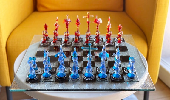 Luxury Unique Chess Set Handmade Murano Glass Chess Board and 