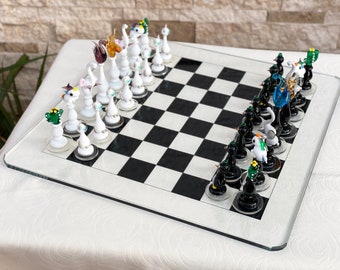 Animal Murano Glass Chess Set: Handmade Blown Glass Art