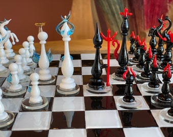 Handmade Angels and Demons Murano Glass Chess Set