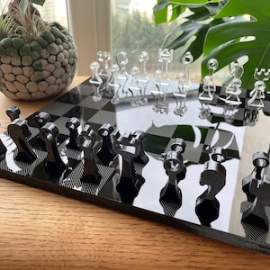 Handmade Acrylic Chess Set: Modern Black and White Board Game