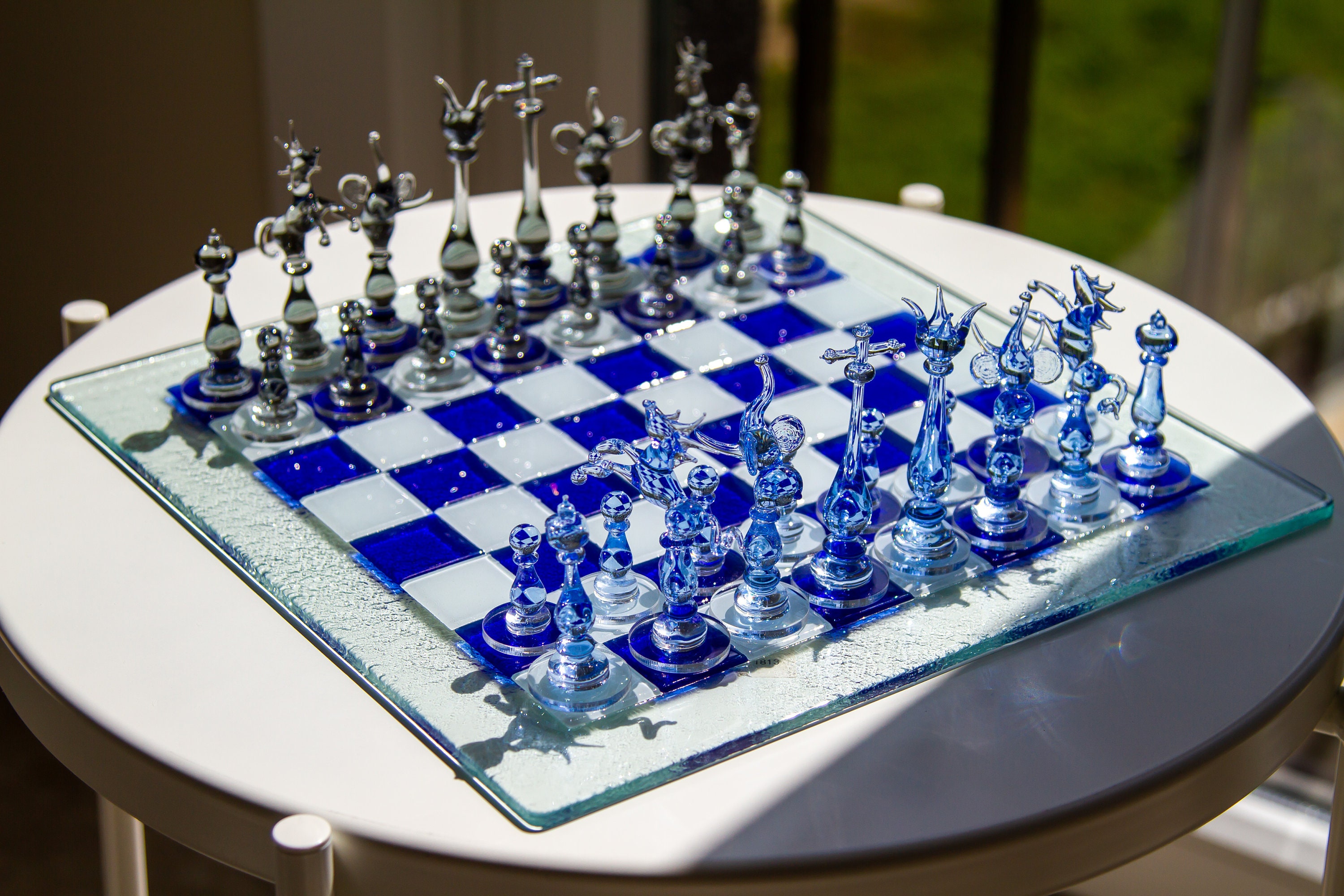 Luxury Unique Chess Set, Handmade Murano Glass Chess Board and