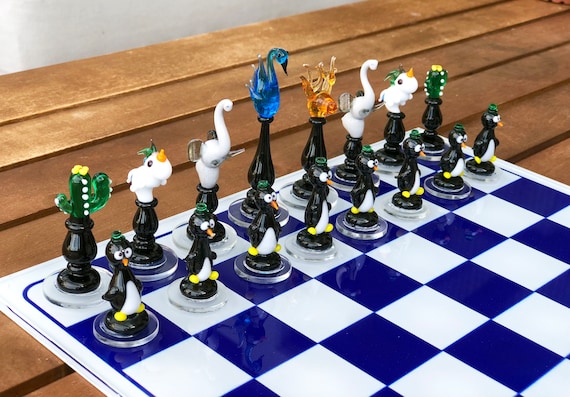 Luxury Unique Chess Set, Handmade Murano Glass Chess Board and