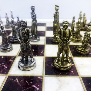 Handmade Metal Medieval Chess Set: Personalized Wooden Board