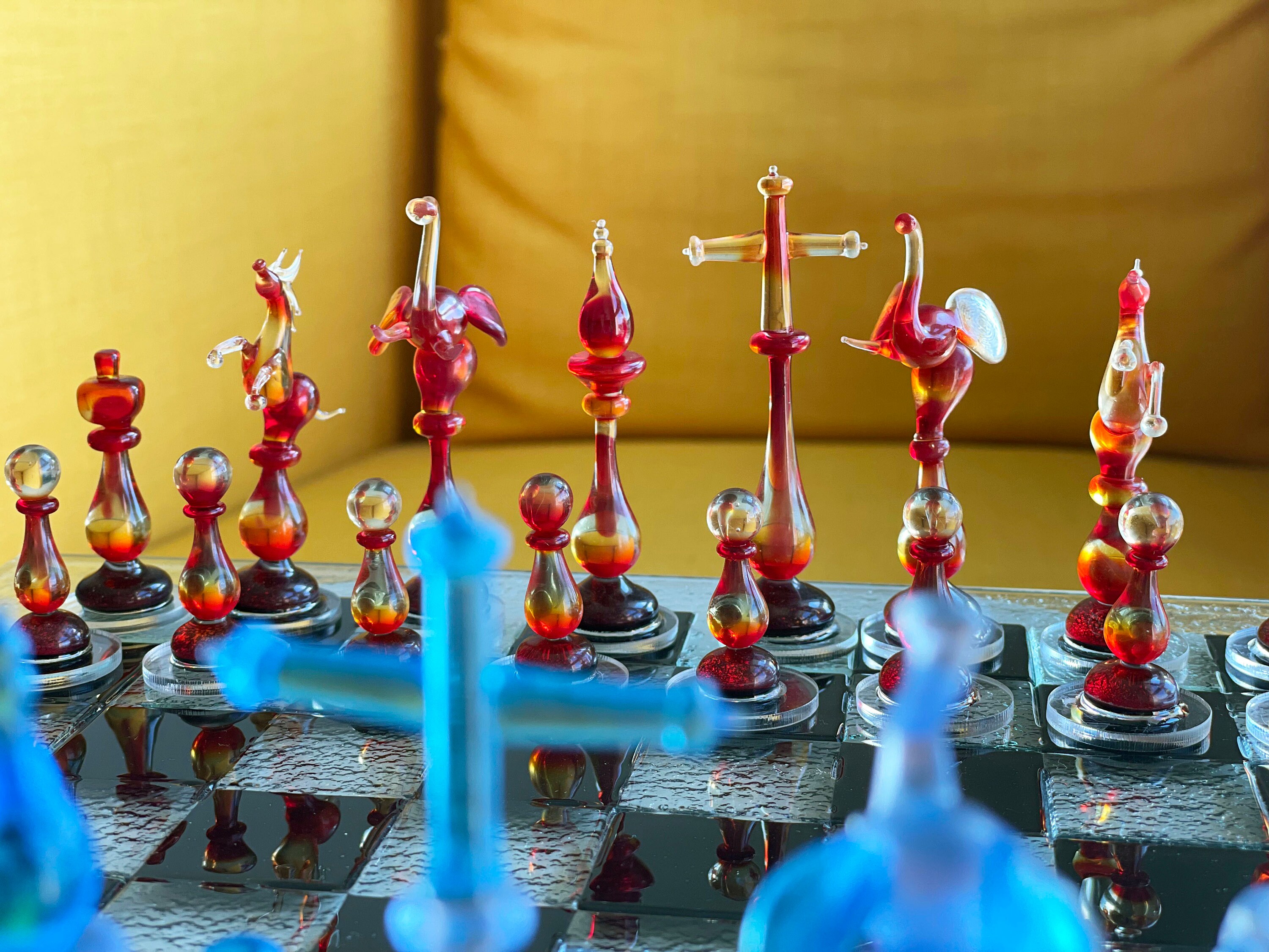 Luxury Unique Chess Set, Handmade Murano Glass Chess Board and