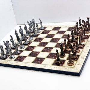 Metal Chess Set, Medieval Chess Set, Handcrafted Wooden Board and Figures, Handmade Chess Set, Personalized Chess Board
