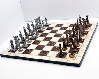 Metal Chess Set, Medieval Chess Set, Handcrafted Wooden Board and Figures, Handmade Chess Set, Personalized Chess Board