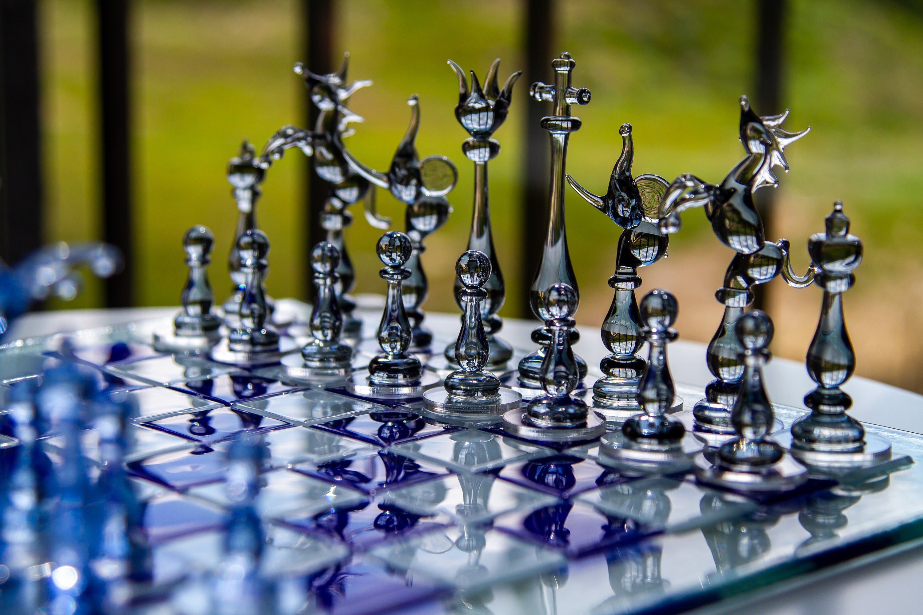 Luxury Unique Chess Set, Handmade Murano Glass Chess Board and Pieces,  Black and Blue Chess Set -  Denmark