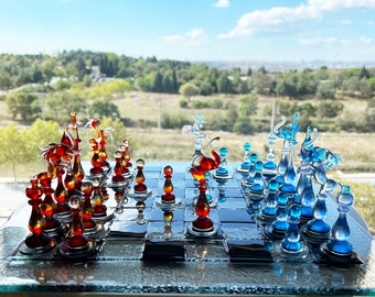 Luxury Unique Chess Set, Handmade Murano Glass Chess Board and Pieces,  Black and Blue Chess Set -  Denmark