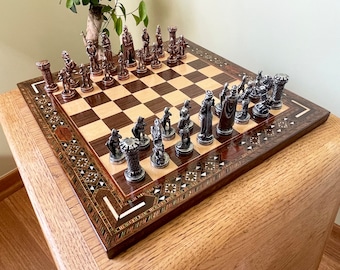 Handcrafted Chess Set, Handcrafted Chess Pieces, Mythologic Handmade Chess Set, Personalized Chess Board