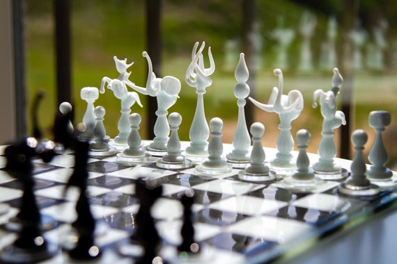 Luxury Unique Chess Set, Handmade Murano Glass Chess Board and