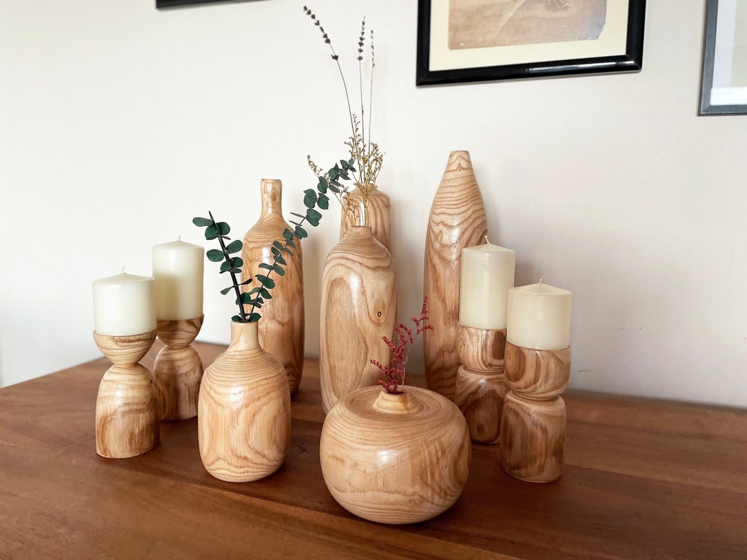 Wooden Vase Set, Hand Crafted Chestnut Vase, Scandinavian Vase Decor