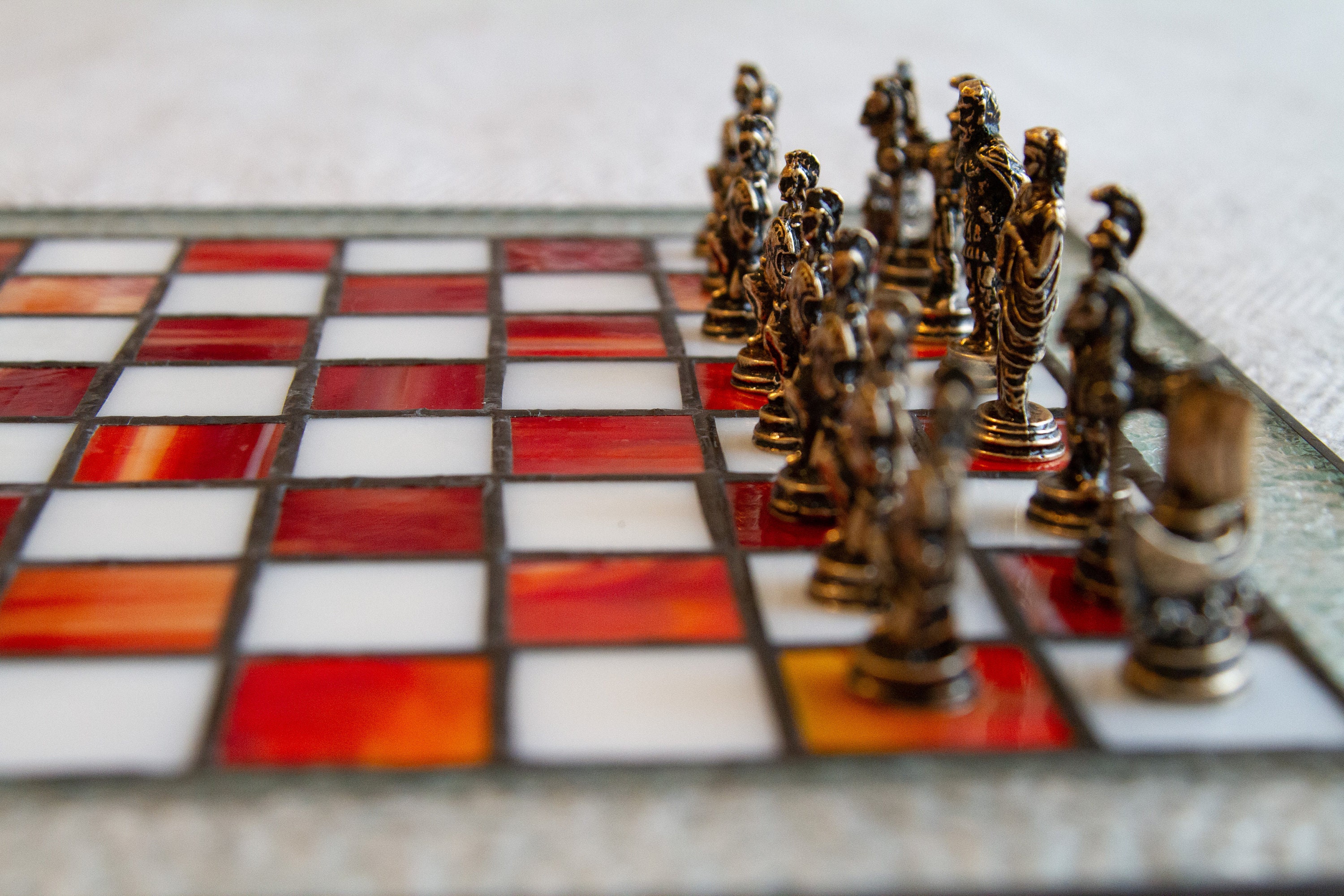  Luxury Chess Set - Antique Walnut Board in Mosaic Art with  Bzyantin Chess Pieces - 10 - Gift Item : Toys & Games