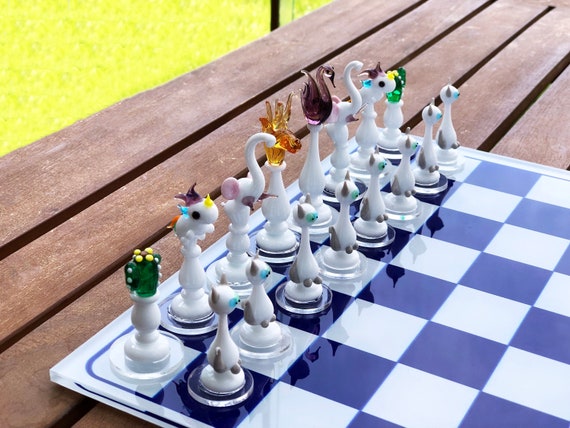 Luxury Unique Chess Set, Handmade Murano Glass Chess Board and