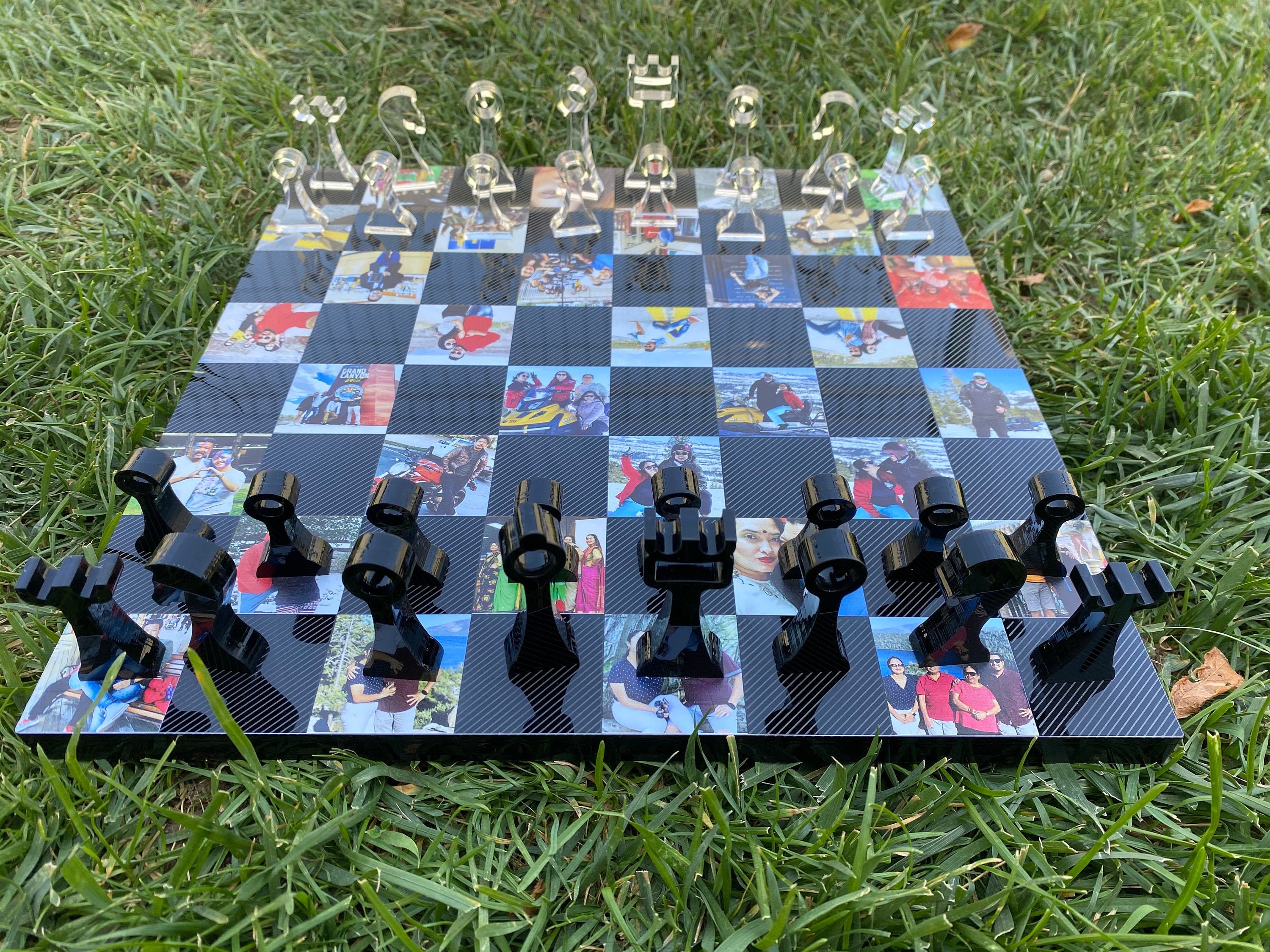 Premium Photo  Chess pieces and game board on dark blue background