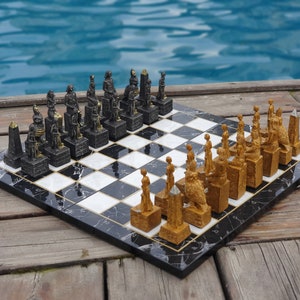 Chess Set, Personalized Chess Set, Roman Theme Handmade Figures with Board, Polyester Figures and Wooden Board, Elegant Chess Set