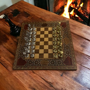 Real Handcrafted Solid Chess Set, Handmade Chess Pieces, Roman Chess Set, Personalized Chess Board