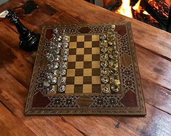 Handmade Roman Chess Set: Solid Zamac Figures, Wood Board
