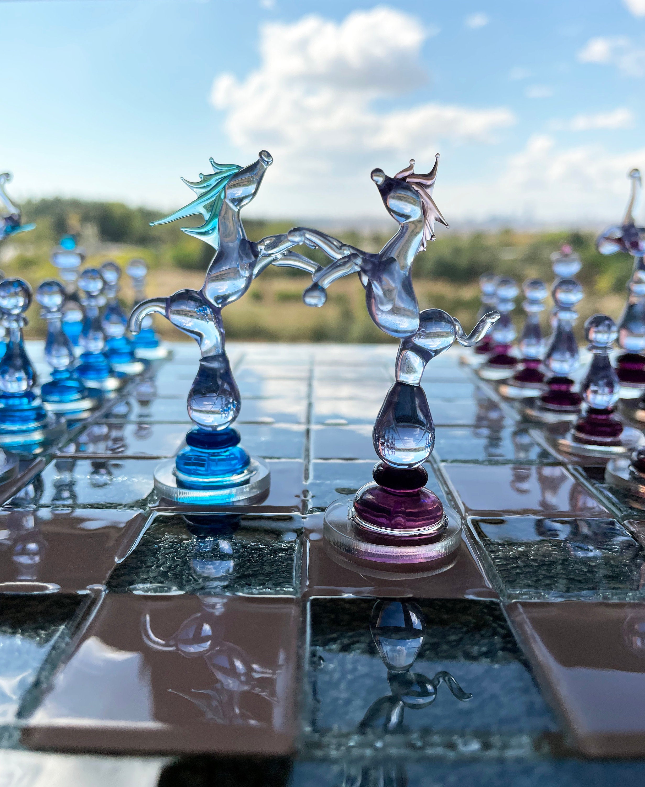 Luxury Unique Chess Set, Handmade Murano Glass Chess Board and