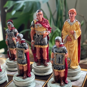 Roman vs Egyptian Battle, Chess Set, Handmade Medieval Figures with Wooden Board, Personalized Chess Set, Custom Chess Set