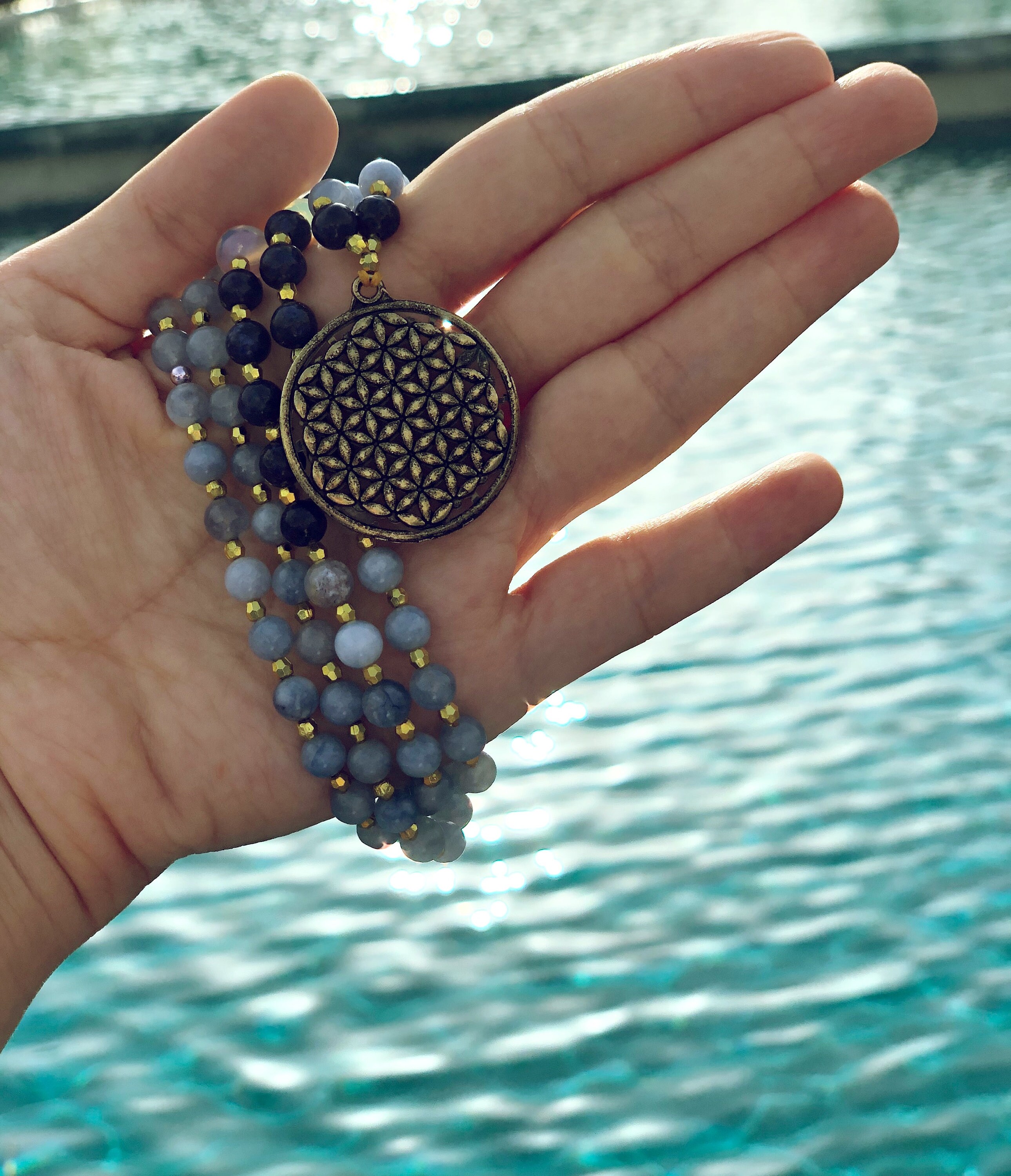 Collana Mala in lapislazzuli: 108 grani di preghiera, pietra preziosa afghana - Italia