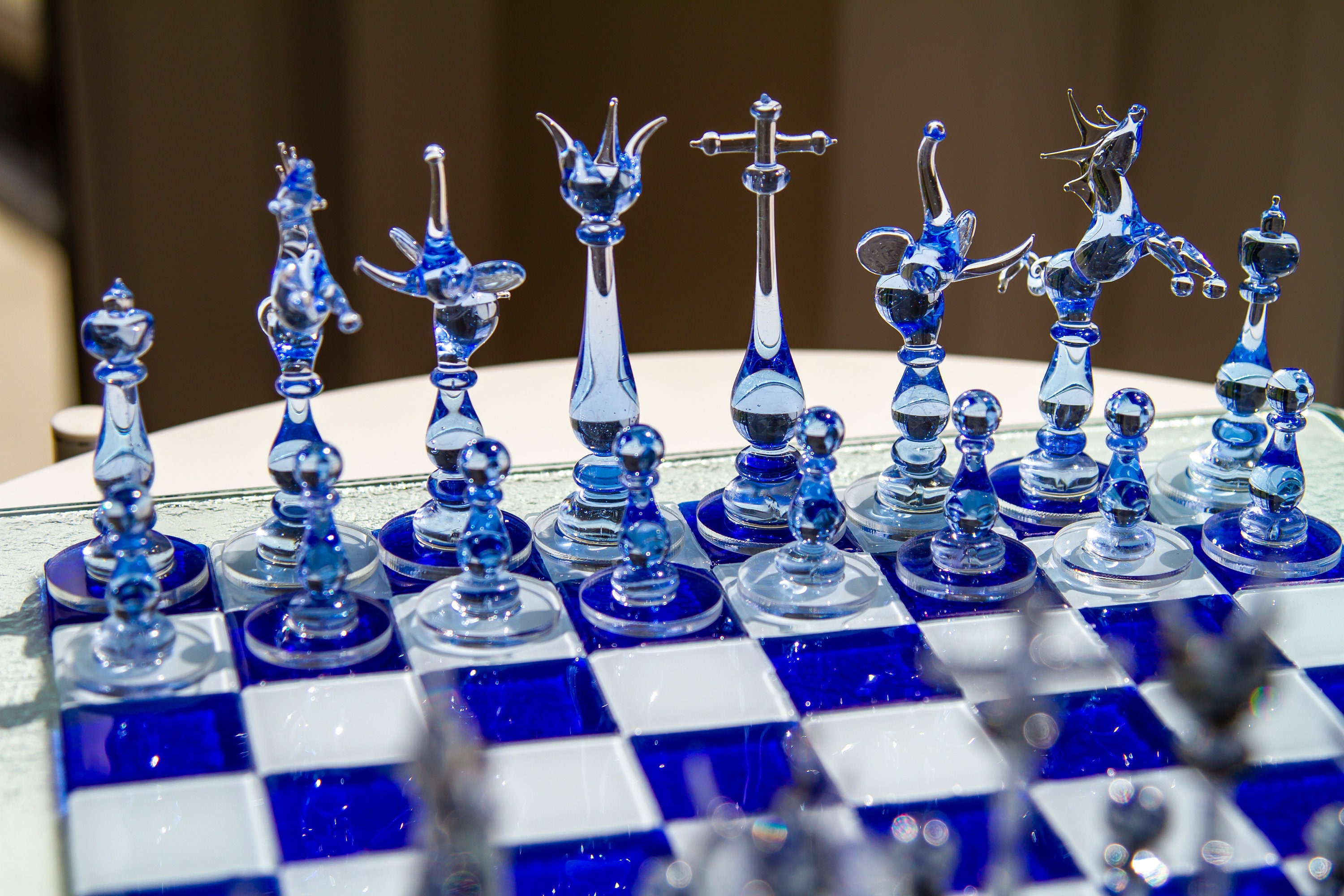 Blue Glass Chess Set