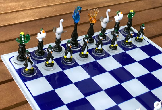 Luxury Unique Chess Set, Handmade Murano Glass Chess Board and