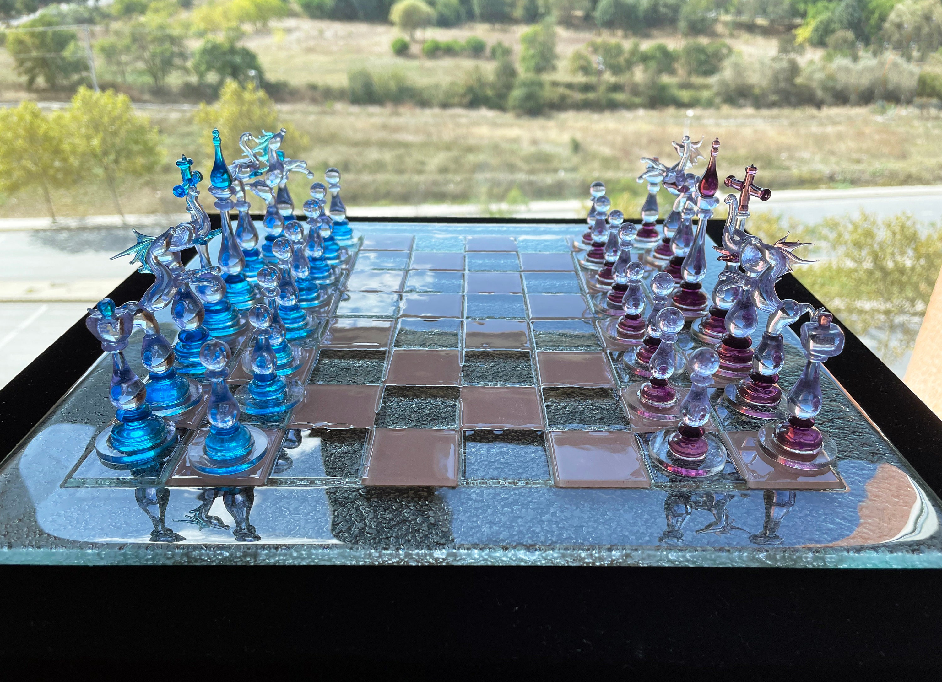 Luxury Unique Chess Set, Handmade Murano Glass Chess Board and Pieces,  Black and Blue Chess Set -  Denmark