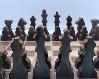 Handcrafted Wood Chess Set: Unique Hand-Painted Board Game