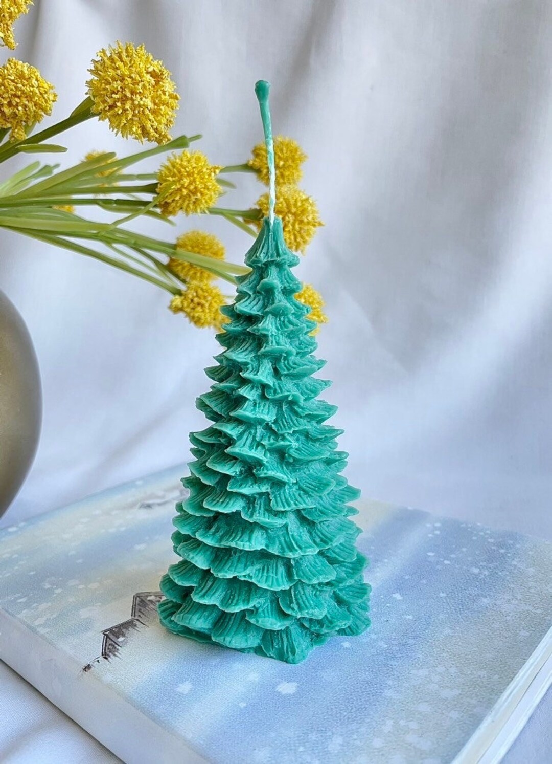 Christmas Tree Candle Christmas Decor Holiday Gift Snow Capped Tree