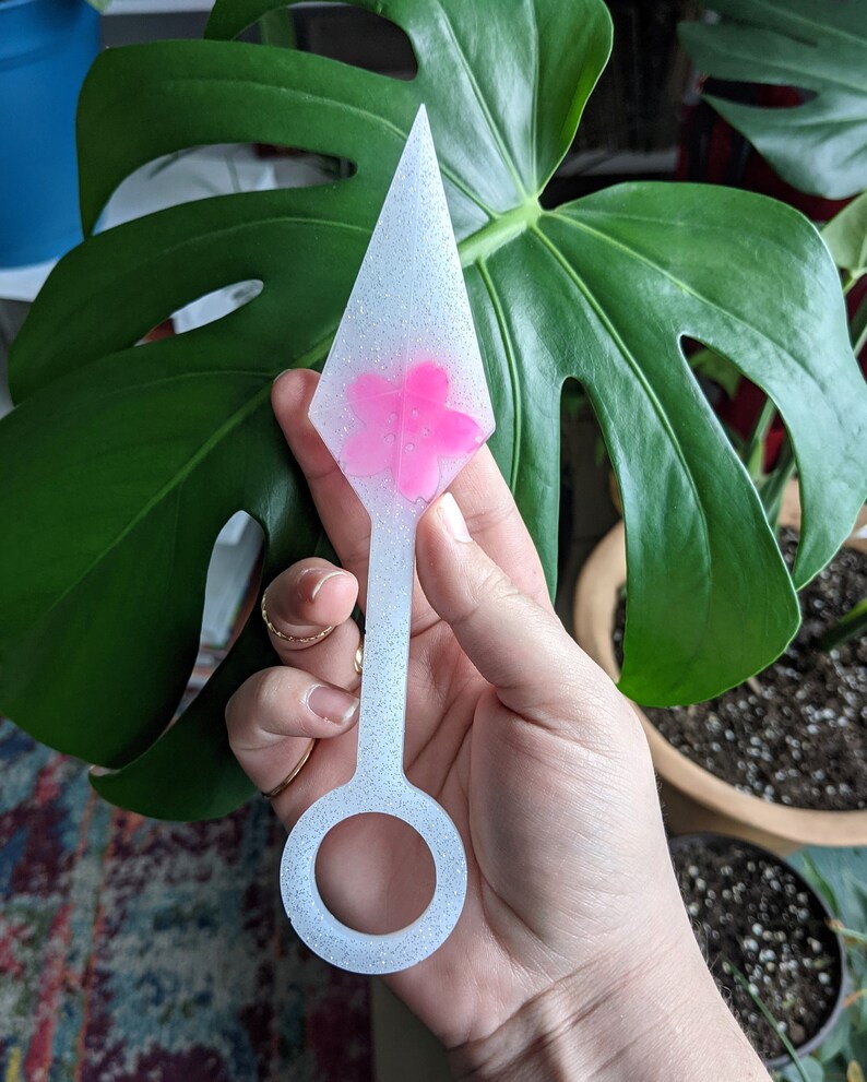 Pink Cherry Blossom Resin Blade Glittering White Sakura Kunai